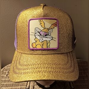 Looney Tunes Valkyrie Brunhilda Bugs Bunny trucker cap NEW viking gold glitter